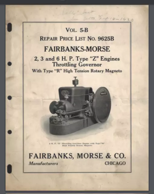 Fairbanks Morse 2, 3, and 6 HP "Z" Engines Part list for R Hi Tension Mag 11 pgs
