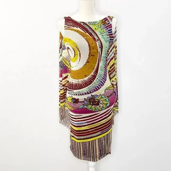 Fuzzi Jean Paul Gaultier Abstract Print Mesh Flutter Back Dress Size XSmall