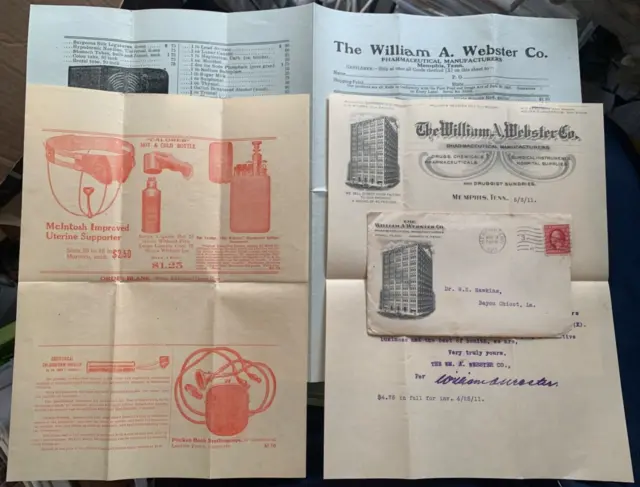 1911 Memphis Tn Quack Medicine Medical Devices Ad Lot ! Optical Letter+Brochures