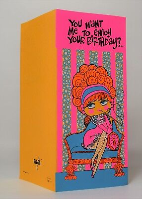 Happy Birthday Wishing Cards Retro 70’s USA Greetings Cards Pink Funny Message