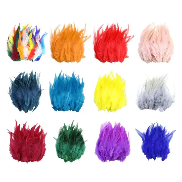 50pcs Hackle Rooster Feathers Natural   Neck Feathers 5-7" 12 Colors