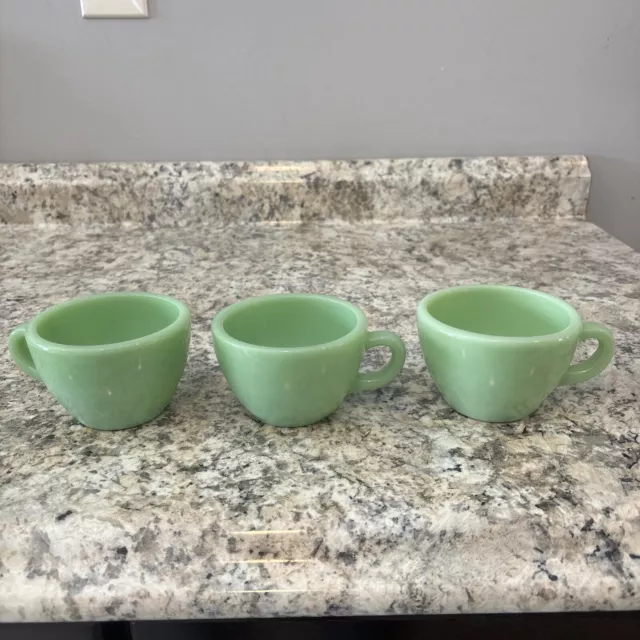 Lot Of (3) Vintage Fire King Jadeite Heavy C-Handle Coffee Cups