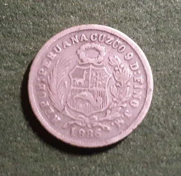 PERU - 1886 Cuzco mint silver 1 Dinero - uncleaned original - VF