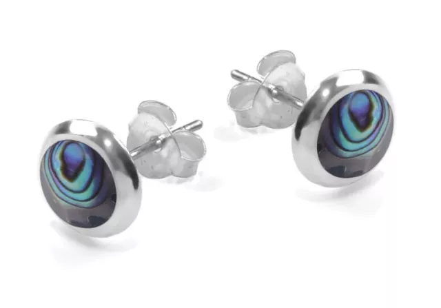 925 ECHT SILBER ***  Abalone Paua Muschel Seeopal Ohrstecker rund Ø 6 oder 8 mm