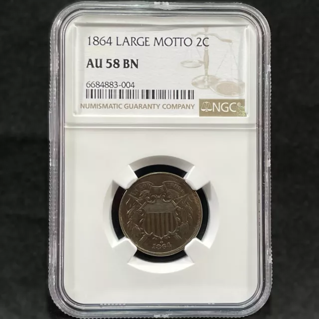 1864 2c Two Cent Piece Shield Type Coin Choice Almost Uncirculated NGC AU58