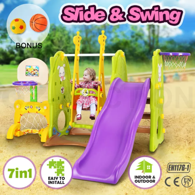 7in1 Kids Toddlers Play Toy Swing Slide Basketball Ring Hoop Activity Center Set