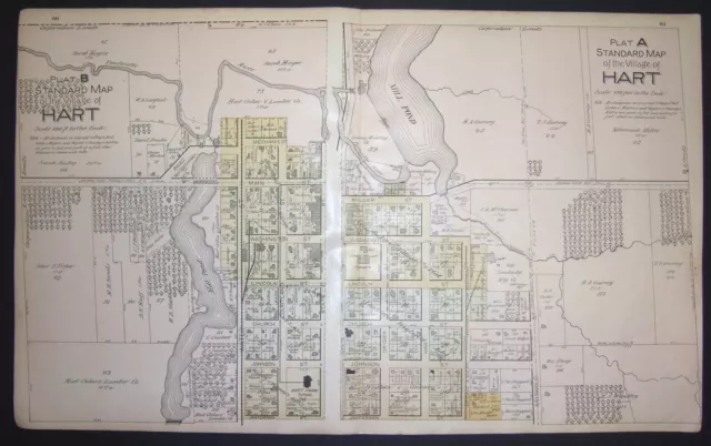 1895 Plat A & B Standard map Village of HART Oceana County, Michigan, original.