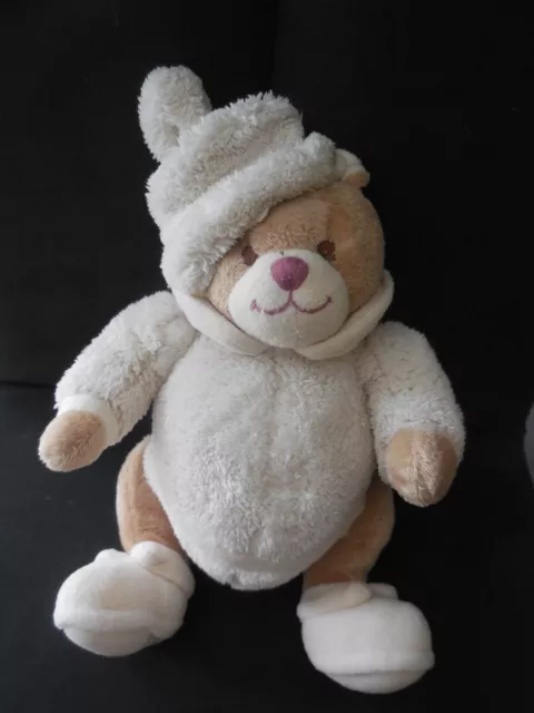 doudou peluche ours beige écru bonnet BUKOWSKI 21cm assis