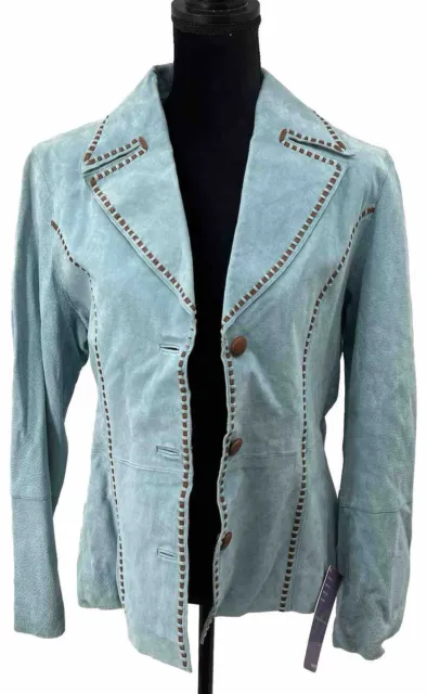 Wilsons Leather Venus Williams Collection Teal Suede Jacket Blazer Size Lrg Y2K