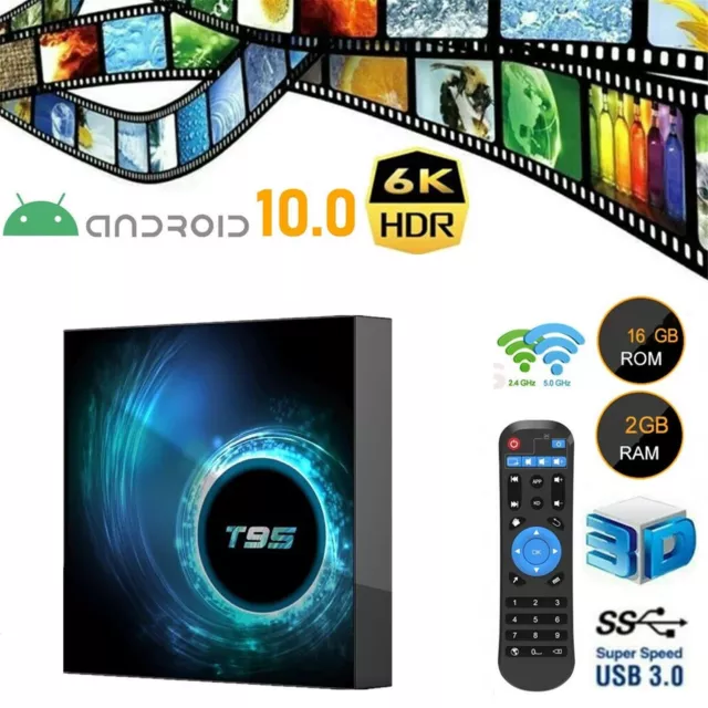 T95 Android 10.0 Smart TV Box 6K HDMI Quad Core HD 2GB/16GB WIFI Media Stream