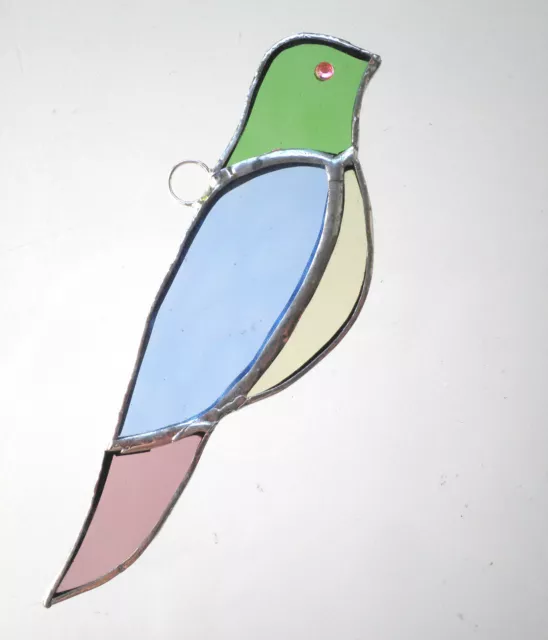 Leadlight Stained Glass Bird decoration handmade Australia pale blue back