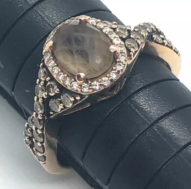 Levian 14kt Chocolate Diamond Smokey Quartz Halo Rose Gold Ring Size 8 2