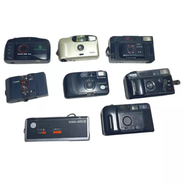 Lot Of 8 Vintage Film Camera Assorted Brand 35mm Lens Point & Shoot Cameras Zoom