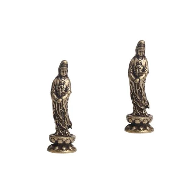 2 Count Bronze Buddha Statue Ornament Miniature Buddhist Craft Female