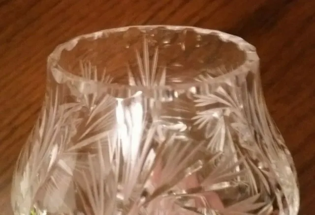 Vintage American Brilliant Small Cut Glass Rose Bowl Pinwheels Diamond Point Cut 5