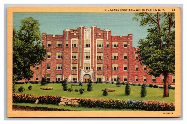 White Plains NY New York St. Agnes Hospital Unposted Linen Postcard