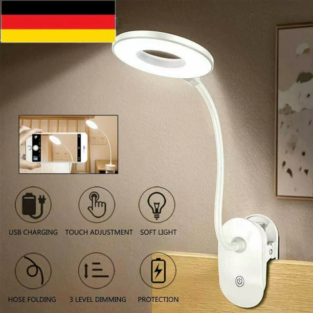 LED Klemmleuchte dimmbar Schreibtischlampe Leselampe flexibel USB Tisch-Lampe DE