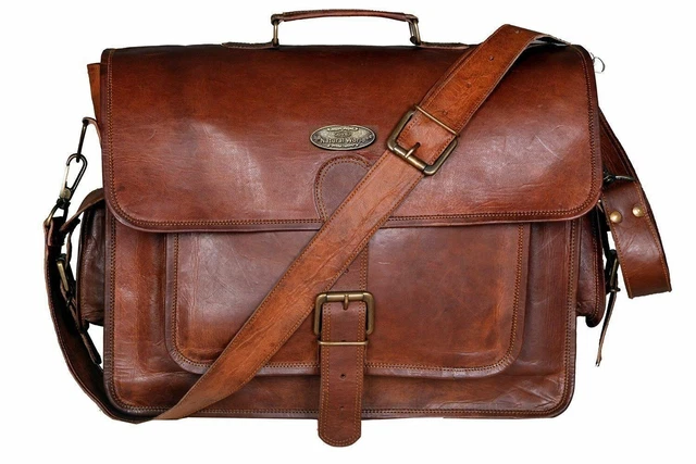Homme Femme Authentique Vintage Cuir Brun Messager Épaule Portable Sac Mallette