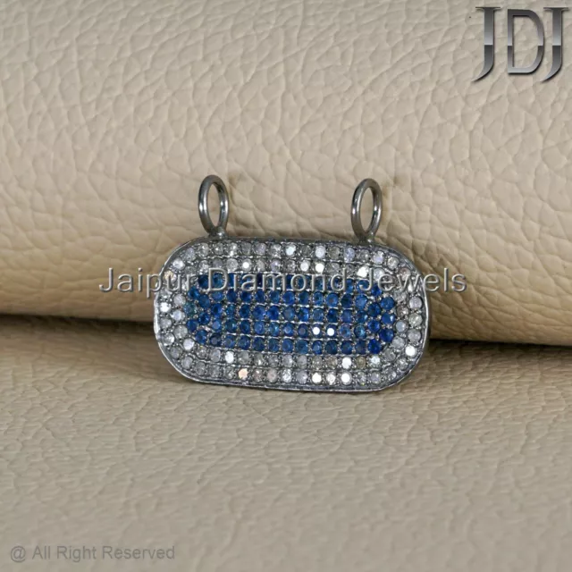 Blauer Saphir Edelstein Pflastern Echt Diamant Anhänger 925 Sterlingsilber Neu