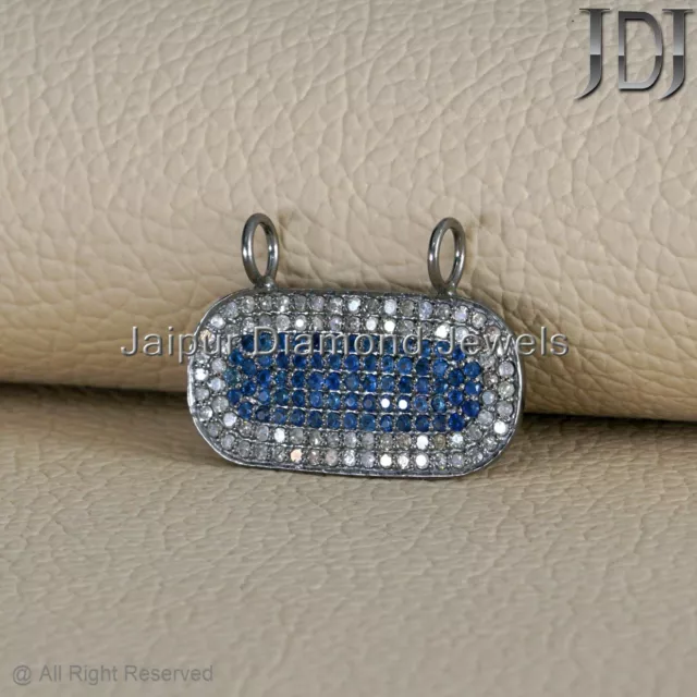 Blue Sapphire Gemstone Pave Real Diamond Pendant 925 Sterling Silver Jewelry NEW