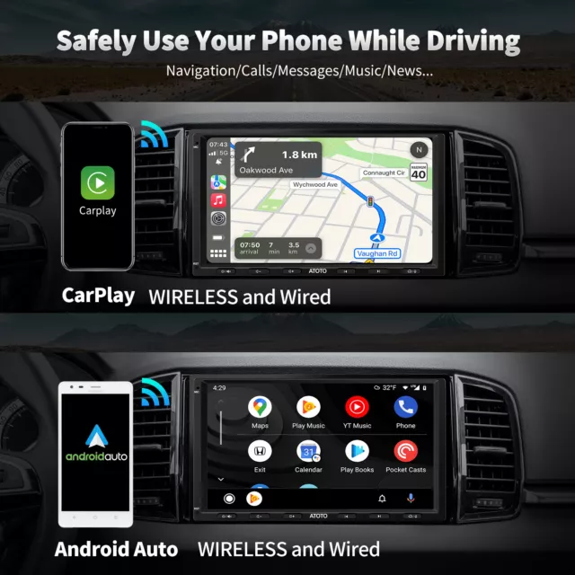ATOTO S8MS 7 Zoll Android Autoradio Bluetooth GPS 4G LTE Wireless Carplay 4+32GB 3