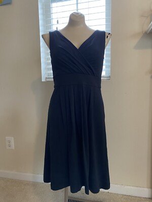 lands end womens SMALL PETITE 6-8 black vneck midi dress VEUC