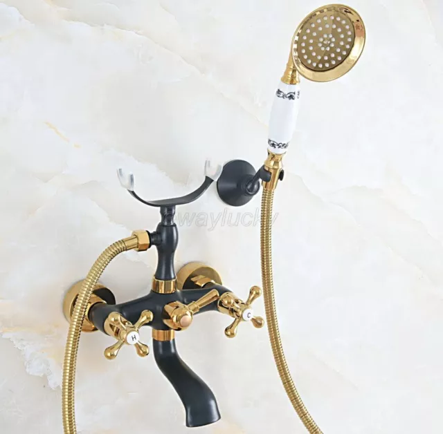 Black & Gold Brass Claw-foot Bathtub Faucet Wall Mounted Tub Faucet Hand Shower