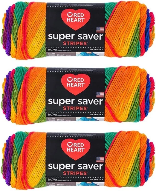 RED HEART SUPER Saver Yarn, Pack of 3 Balls, Favorite Stripe 24.10