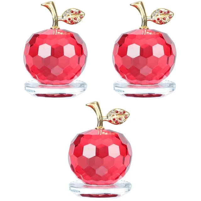 3 Pcs Kristall-Statue Glasfigur Kristall-Apfel-Ornament Dekorationen 3