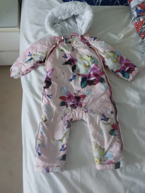 Ted Baker Baby Girl Pink Floral Snow Suit Pram Jacket Coat Rain Winter 18-24m