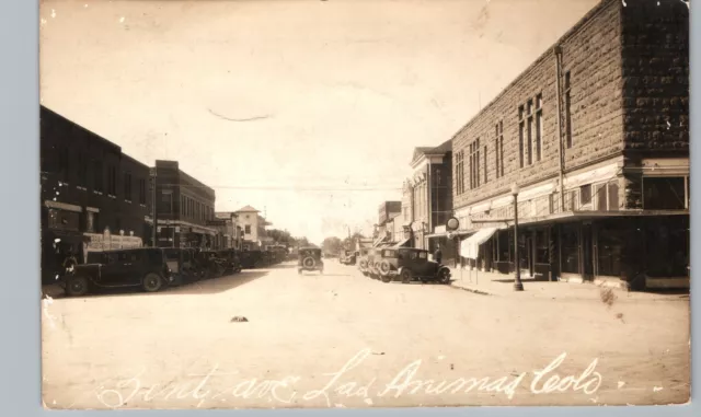 DOWNTOWN BENT AVENUE las animas co real photo postcard rppc main street colorado