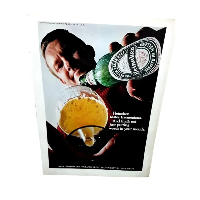 1968 Heineken Beer vintage Original Print ad Cold Frosty Mug