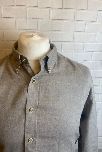 Camicia Charles Tyrwhitt grigia spina di pesce GRANDE 16,5" vestibilità slim polsino con bottoni