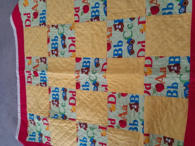 **Sale**Brand New Home Crafted Boys Abc Cot Quilt Measuring Approx 94 Cm X 94 Cm