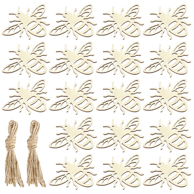 20 Pcs Bee Shaped Decor Wooden Hanging Decorations Small Blanks
