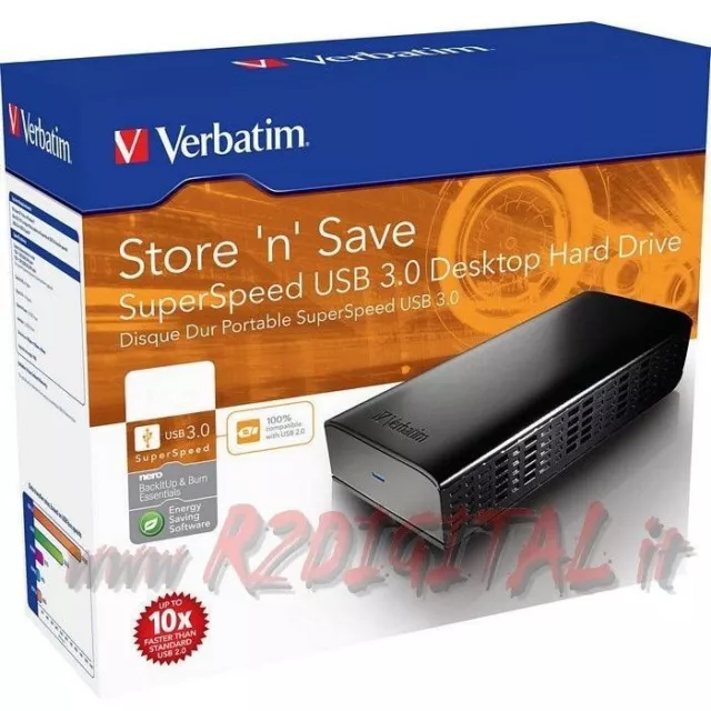 HARD DISK VERBATIM 2TB USB 3.0 ESTERNO HD 3,5 MEMORIA DI ARCHIVIAZIONE 2000G mac