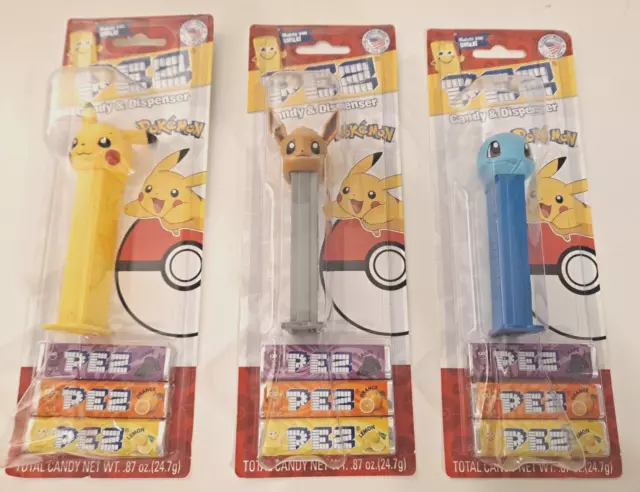 POKEMON PEZ DISPENSERS & Candy: Pikachu, Squirtle And Eevee, New ...