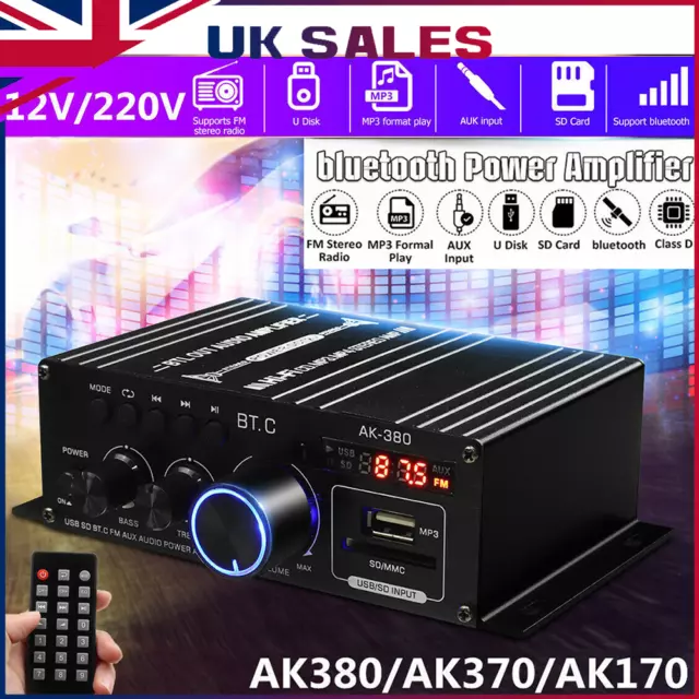 12V 400W Bluetooth HiFi Power Amplifier Mini Audio Digital Stereo FM AMP Remote