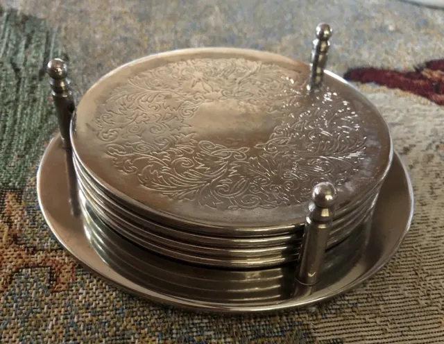 Vintage Silver Plated Drink  Coasters Set of 4 and stand