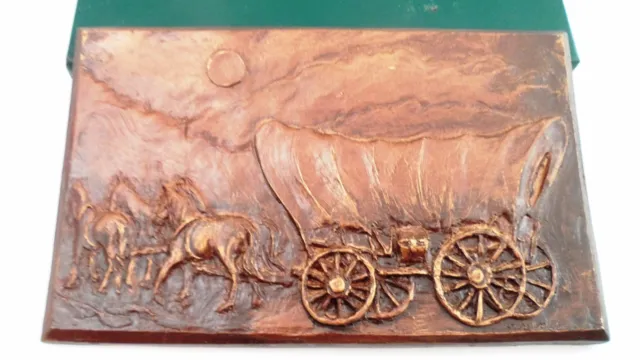 Signed Artist Michael Major Covered Conestoga Wagon Westward Pioneers Art Plaque