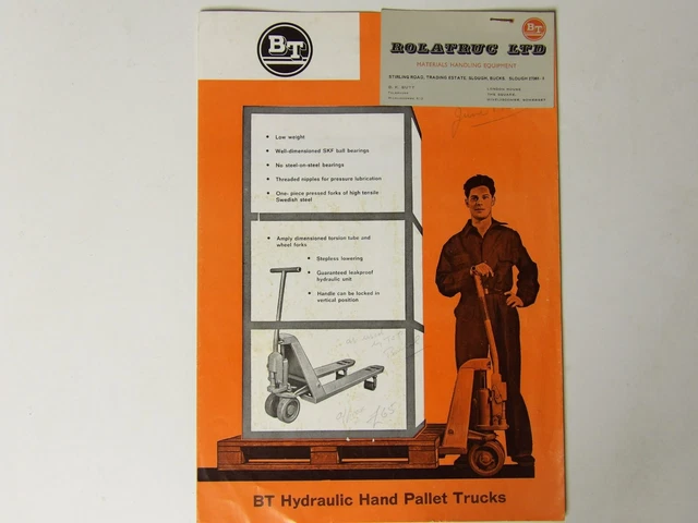 1960S BT PALLET Truck Rolatruc Leaflet £6.39 - PicClick UK