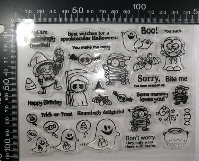 28 Clear Silicone Stamp Halloween Ghosts Witch Cardmaking Scrapbook Journal Art