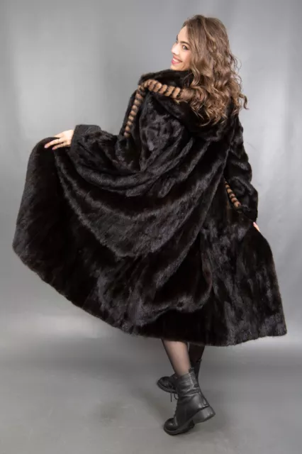 3697 GORGEOUS REAL Saga Mink Coat Luxury Fur Hood Very Long Beautiful ...