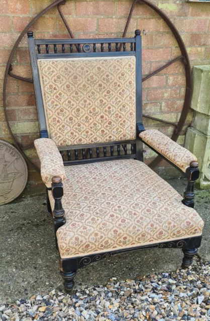 Antique Victorian Aesthetic Movement Ebonised Open Arm Chair