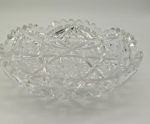 Vintage American Brilliant Cut Glass Sawtooth Candy Or Nut Bowl