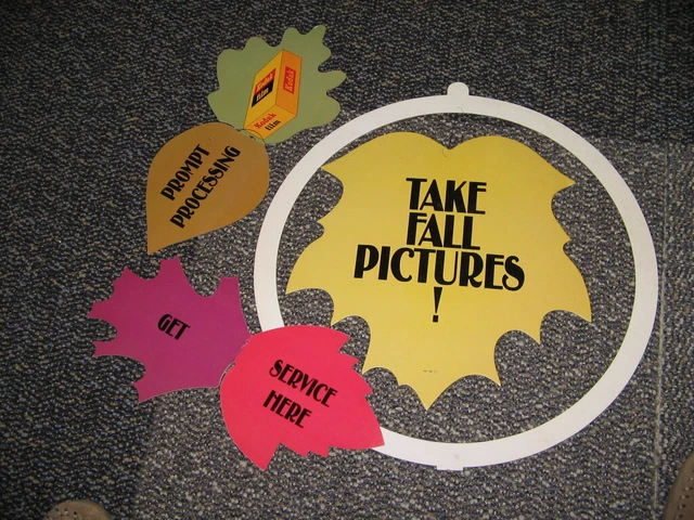 KODAK camera store display sign 1970s film box autumn leaves group mobile