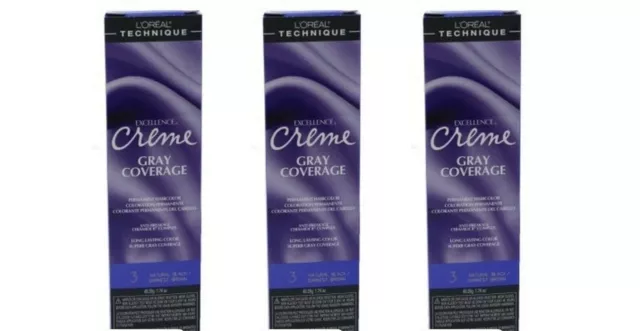 BL Loreal Excel Creme Color #3 Natural Black 1.74 oz - **THREE PACK**