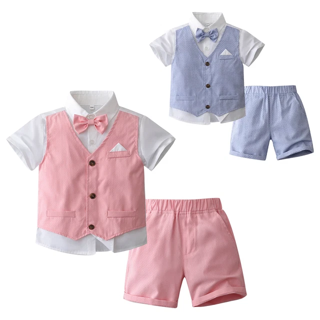 Baby Toddler Boys Gentleman Suit Bow Tie Dress Shirt Vest Pants Wedding Outfit