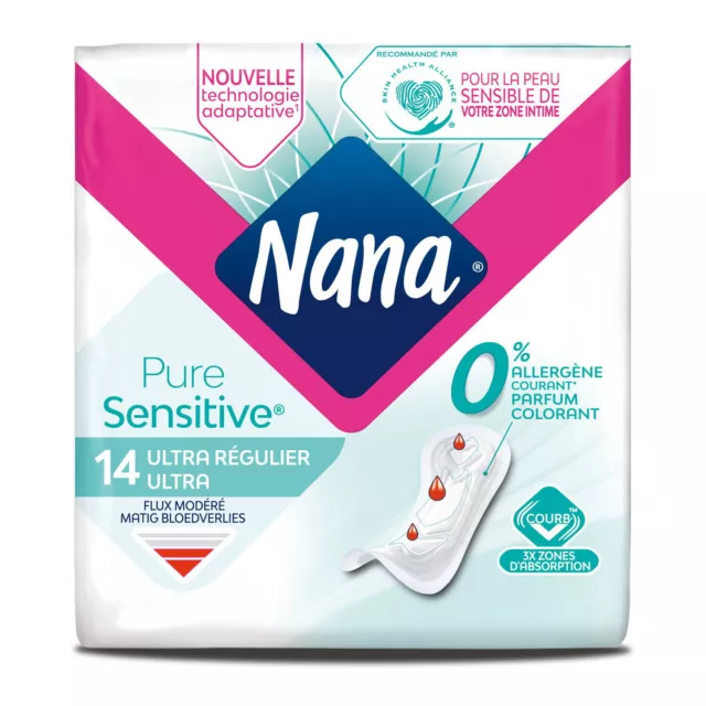 LOT DE 4 - NANA - Pure Sensitive Normal Serviettes hygiéniques - 14 serviettes