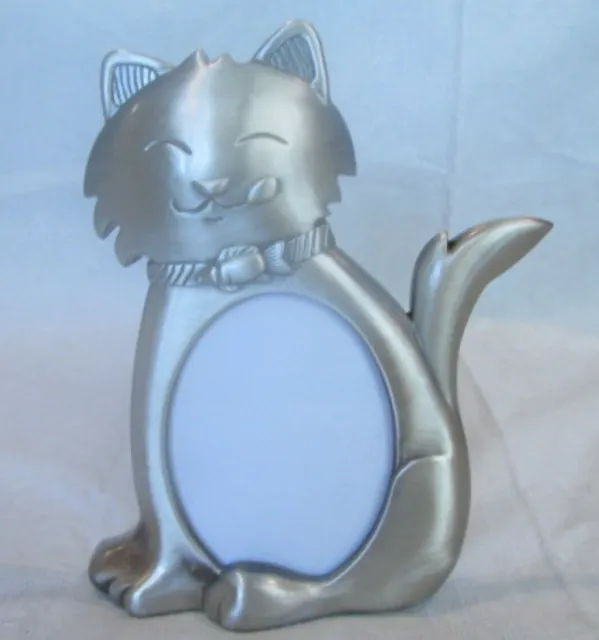 Silver Cat Picture Frame Figurine 6" Tall  Holds a 3.5" x 3"